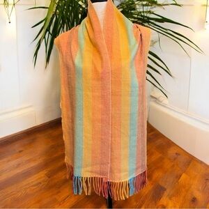 VINTAGE 100% Cashmere Striped Scarf – Made in England – 11.5” x 71”